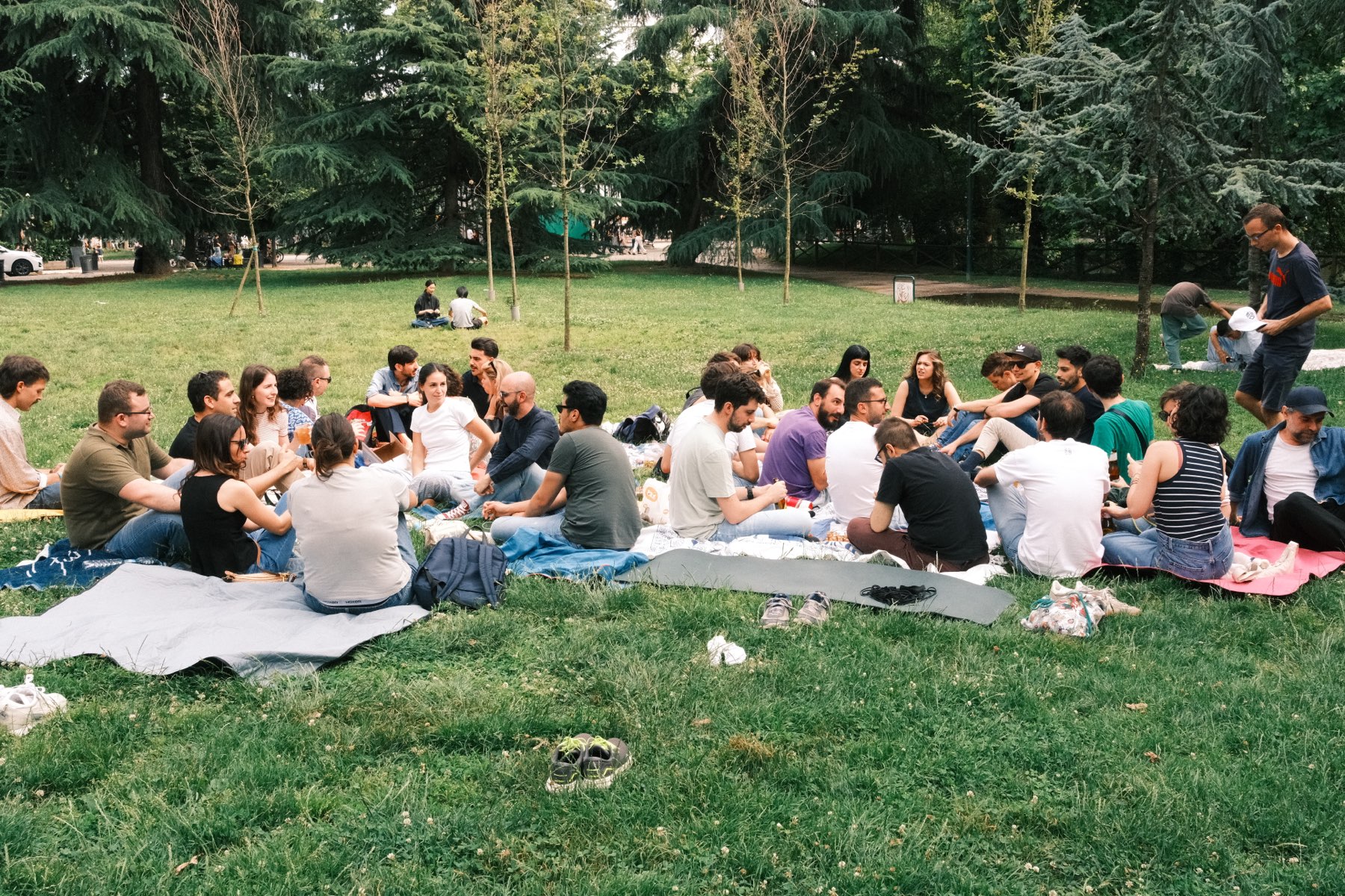Un ritrovo di Better Together al parco: decine di persone sedute sui teli a chiacchierare